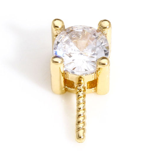 Image de 3 Pcs Bélière pour Perle en Laiton Plaqué Or Véritable 18K Carré à Zircone Cubique Clair 9.5mm x 5mm, Épaisseur d'Aiguille: 0.8mm