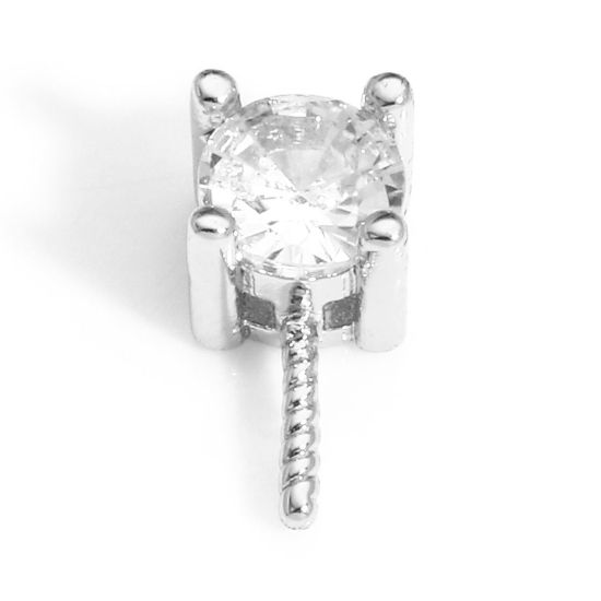 Image de 3 Pcs Bélière pour Perle en Laiton Plaqué Platine Véritable Carré à Zircone Cubique Clair 10mm x 5mm, Épaisseur d'Aiguille: 0.8mm