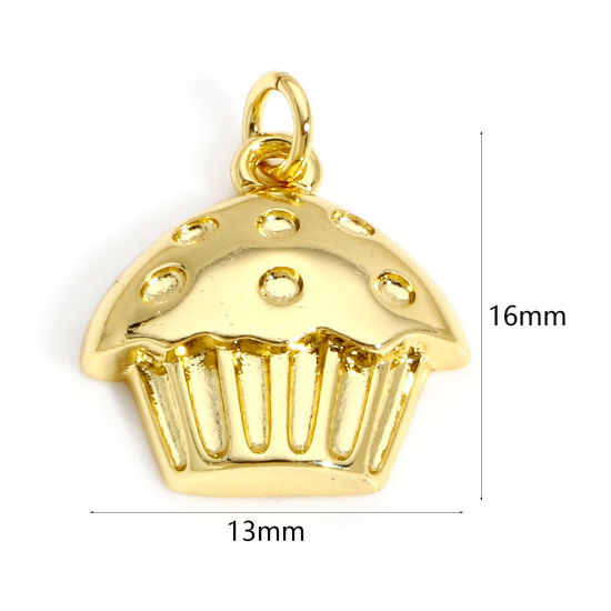 Image de 1 Pièce Breloques en Laiton Gâteau Plaqué Or Véritable 18K 16mm x 13mm