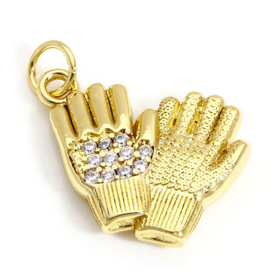 Image de 1 Pièce Breloques en Laiton Gants Plaqué Or Véritable 18K Micro Pave à Zircone Cubique Clair 19mm x 18mm