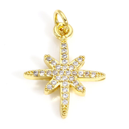 Image de 1 Pièce Breloques Galaxie en Laiton Etoile Plaqué Or Véritable 18K Micro Pave à Zircone Cubique Clair 23mm x 16mm