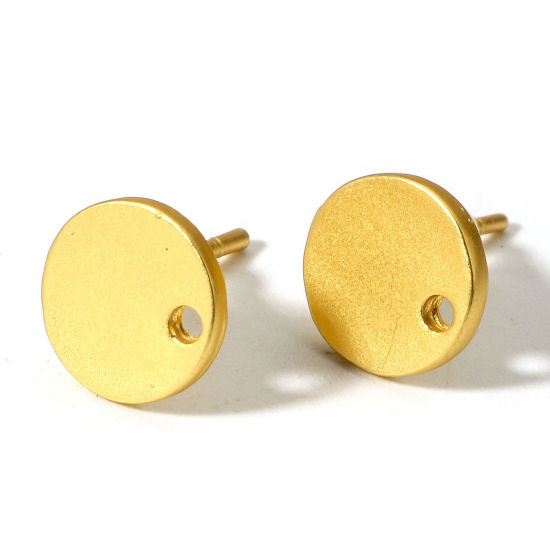 Picture of 2 PCs Zinc Based Alloy Ear Post Stud Earrings Findings Round Matt Gold With Loop 9mm Dia., Post/ Wire Size: (19 gauge)