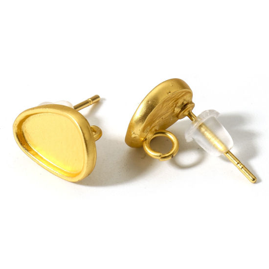 Picture of 2 PCs Zinc Based Alloy Ear Post Stud Earrings Findings Oval Matt Gold With Loop 10mm x 9mm, Post/ Wire Size: (19 gauge)