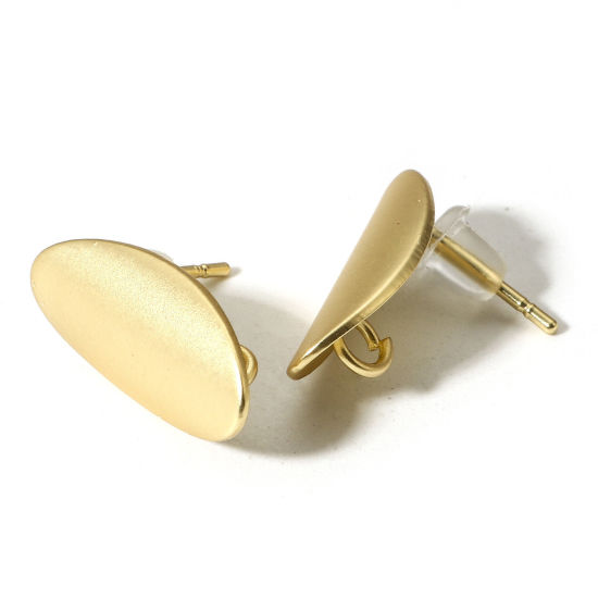 Picture of 2 PCs Zinc Based Alloy Ear Post Stud Earrings Findings Oval Matt Gold With Loop 18mm x 9mm, Post/ Wire Size: (19 gauge)