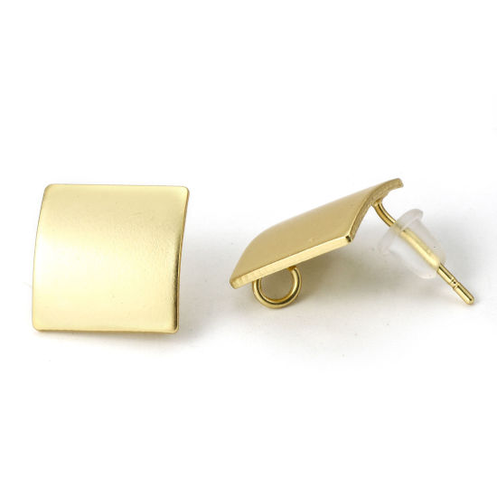 Picture of 2 PCs Zinc Based Alloy Ear Post Stud Earrings Findings Rhombus Matt Gold With Loop 17mm x 17mm, Post/ Wire Size: (19 gauge)