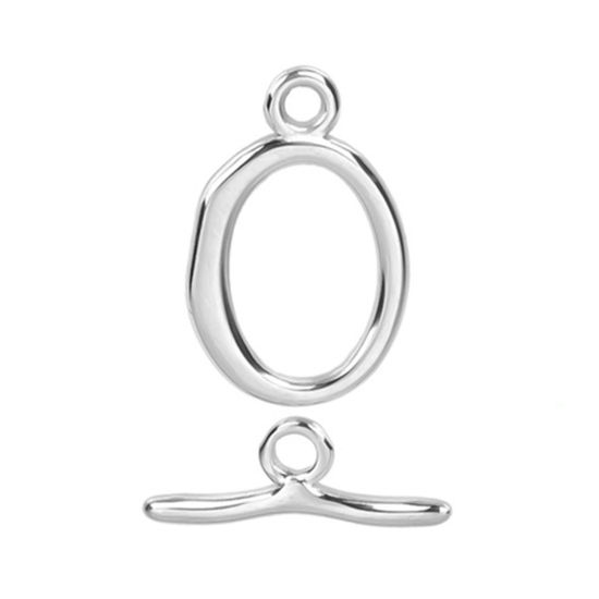 Image de 2 Pcs Fermoir Toggle en 304 Acier Inoxydable Ovale Argent Mat