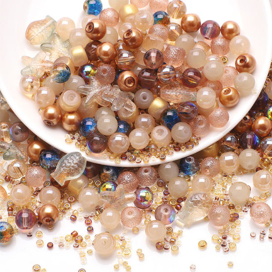 Image de 1 Kit (env. 250 Pcs/Kit) Kit de Perles Assorties avec Perles de Rocailles pour la Fabrication de Bijoux DIY Bijoux d'Océan en Verre Poisson Etoile de Mer Bistré 14x13mm - 2x1.5mm, Trou: 1.4mm - 0.5mm