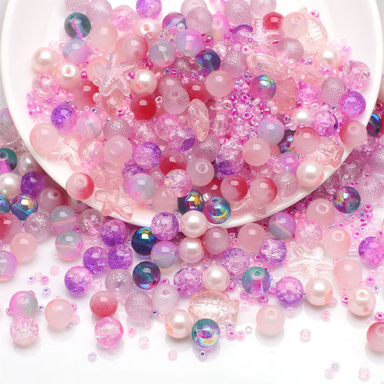 Image de 1 Kit (env. 250 Pcs/Kit) Kit de Perles Assorties avec Perles de Rocailles pour la Fabrication de Bijoux DIY Bijoux d'Océan en Verre Poisson Etoile de Mer Rose 14x13mm - 2x1.5mm, Trou: 1.4mm - 0.5mm