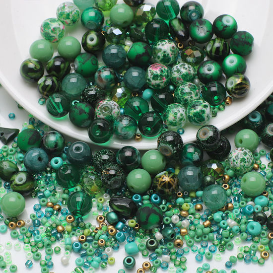 Image de 1 Kit (env. 250 Pcs/Kit) Kit de Perles Assorties avec Perles de Rocailles pour la Fabrication de Bijoux DIY en Verre Rond Vert Env. 8mm Dia - 2x1.5mm, Trou: 1.4mm - 0.5mm