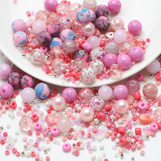 Image de 1 Kit (env. 250 Pcs/Kit) Kit de Perles Assorties avec Perles de Rocailles pour la Fabrication de Bijoux DIY en Verre Rond Rose Env. 8mm Dia - 2x1.5mm, Trou: 1.4mm - 0.5mm