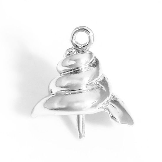 Image de 5 Pcs Bélière pour Perle en Laiton Plaqué Platine Véritable Escargot de Mer 11mm x 11mm, Épaisseur d'Aiguille: 0.8mm