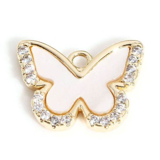 Bild von 1 Stück Messing Charms 18K Echtgold plattiert Schmetterling Micro Pave Klar Kubischer Zirkon 13mm x 10mm