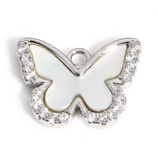 Bild von 1 Stück Messing Charms Echt Platin plattiert Schmetterling Micro Pave Klar Kubischer Zirkon 13mm x 10mm