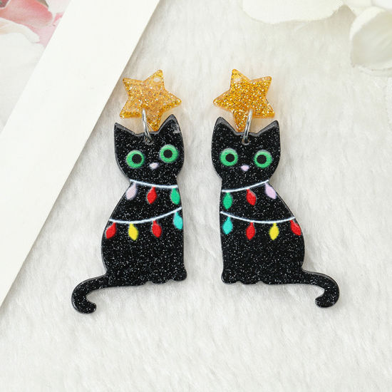 10 PCs Acrylic Christmas Pendants Cat Animal Star Black 5.4cm x 2.4cm の画像