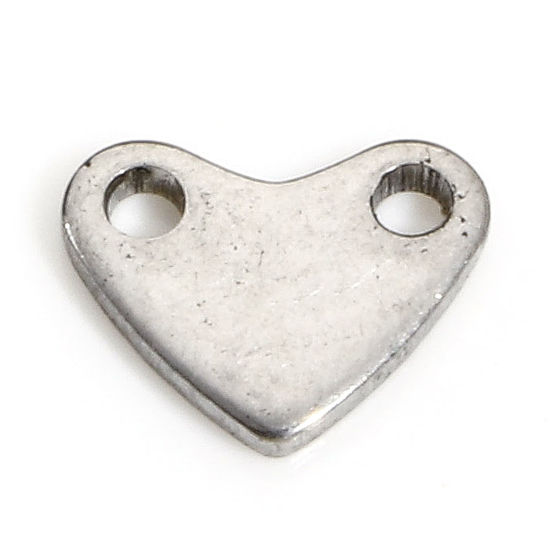 Bild von 10 Stück 304 Edelstahl Valentinstag Charms Herz Silberfarbe 7mm x 5.5mm