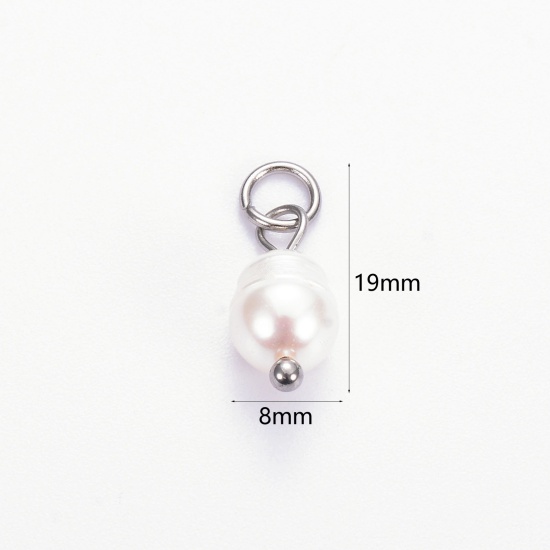 Picture of 2 PCs Eco-friendly 304 Stainless Steel & Natural Pearl Charms Silver Tone Baroque 19mm x 8mm
