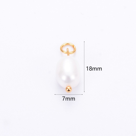 Picture of 2 PCs Vacuum Plating 304 Stainless Steel & Natural Pearl Charms Gold Plated Baroque 18mm x 7mm