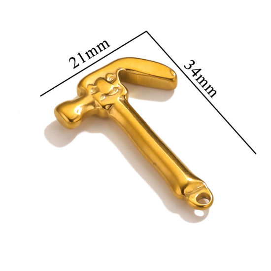 Immagine di 1 Pz 304 Acciaio Inossidabile Ciondoli Martello Placcato Oro 18K 34mm x 21mm