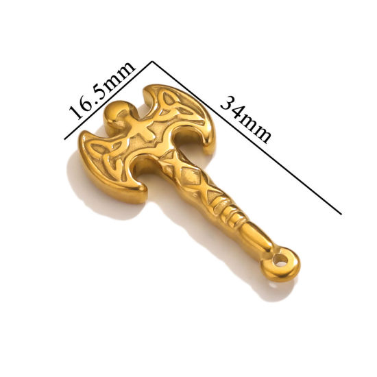 Immagine di 1 Pz 304 Acciaio Inossidabile Ciondoli Ascia Placcato Oro 18K Struttura 34mm x 16.5mm