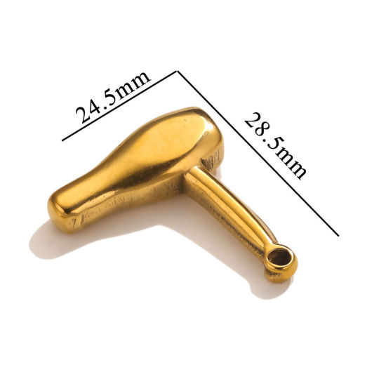 Immagine di 1 Pz 304 Acciaio Inossidabile Ciondoli Asciugacapelli Placcato Oro 18K 28.5mm x 24.5mm