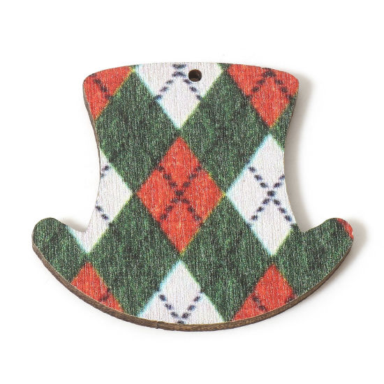 Image de 10 Pcs Pendentifs Fête de la St Patrick en Bois Naturel Vert Chapeau Carreau 3.5cm x 3.1cm