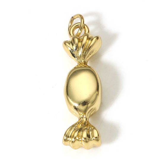 Image de 1 Pièce Breloques en Laiton Bonbon Plaqué Or Véritable 18K 3D 28mm x 7mm