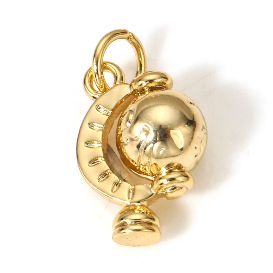 Image de 1 Pièce Breloques Voyage en Laiton Globe Terrestre Plaqué Or Véritable 18K 3D 17mm x 9mm