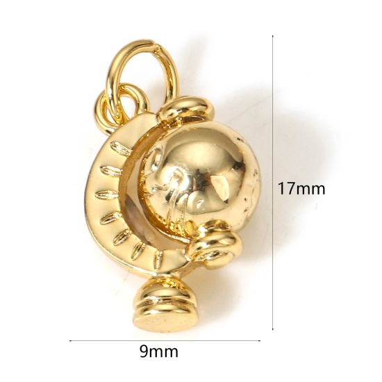 Image de 1 Pièce Breloques Voyage en Laiton Globe Terrestre Plaqué Or Véritable 18K 3D 17mm x 9mm