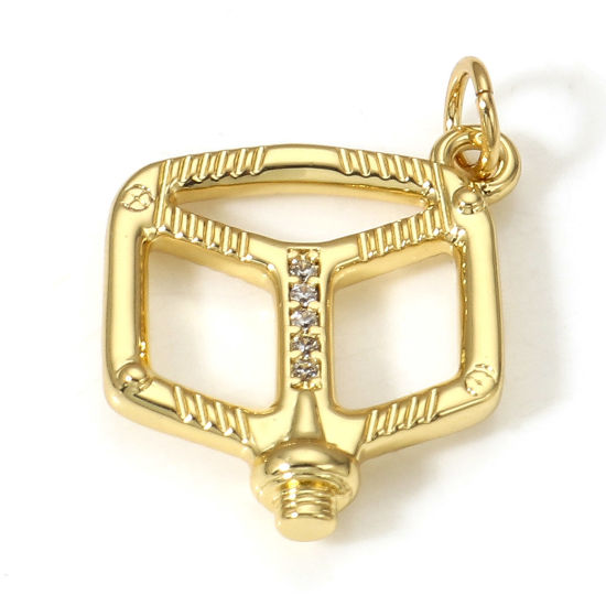 Bild von 1 Stück Messing Charms 18K Echtgold plattiert Fahrrad Micro Pave Klar Zirkonia 23mm x 16.5mm