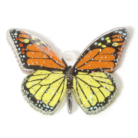 Image de 10 Pcs Pendentifs en Acrylique Gothique Papillon Orange Paillette 3.8cm x 2.8cm