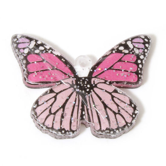 Image de 10 Pcs Pendentifs en Acrylique Gothique Papillon Rose Paillette 3.8cm x 2.9cm