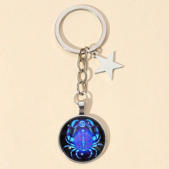 Image de 1 Pièce Porte-Clés Galaxie en Verre Argent Mat Constellation Constellation Cancer 9cm