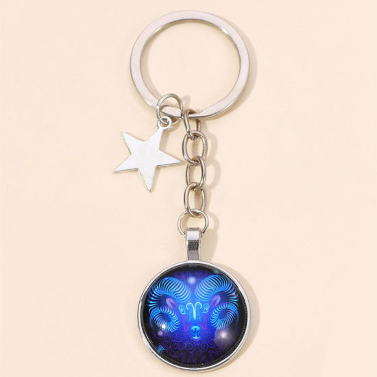 Image de 1 Pièce Porte-Clés Galaxie en Verre Argent Mat Constellation Constellation Capricorne 9cm