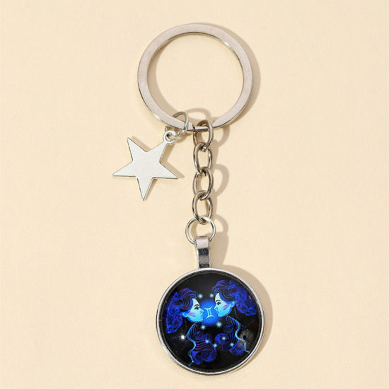 Image de 1 Pièce Porte-Clés Galaxie en Verre Argent Mat Constellation Constellation Gémeaux 9cm