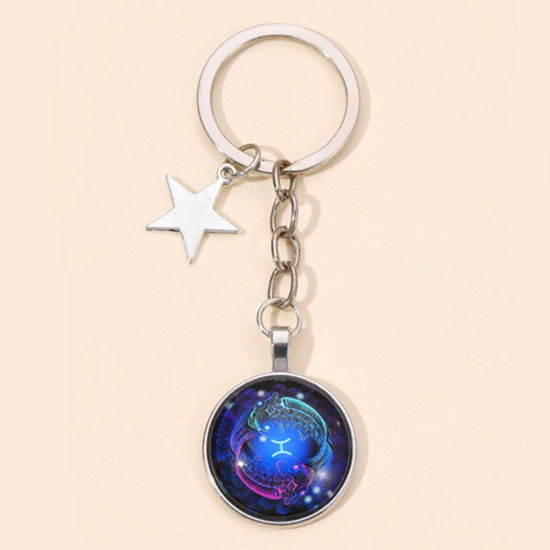 Image de 1 Pièce Porte-Clés Galaxie en Verre Argent Mat Constellation Constellation Poissons 9cm