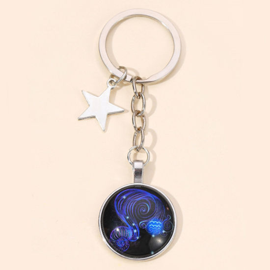 Image de 1 Pièce Porte-Clés Galaxie en Verre Argent Mat Constellation Constellation Verseau 9cm