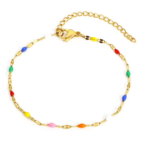 Image de Bracelets En Gros Doré en 304 Acier Inoxydable, Multicolore Émail Chaîne Maille Lèvres Revêtement sous Vide PVD Respectueux de l'Environnement, aux Femmes Cadeau Fournitures de Bijoux 17.5cm long, 1 Pièce