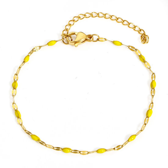 Image de Bracelets En Gros Doré en 304 Acier Inoxydable, Jaune Émail Chaîne Maille Lèvres Revêtement sous Vide PVD Respectueux de l'Environnement, aux Femmes Cadeau Fournitures de Bijoux 17.5cm long, 1 Pièce