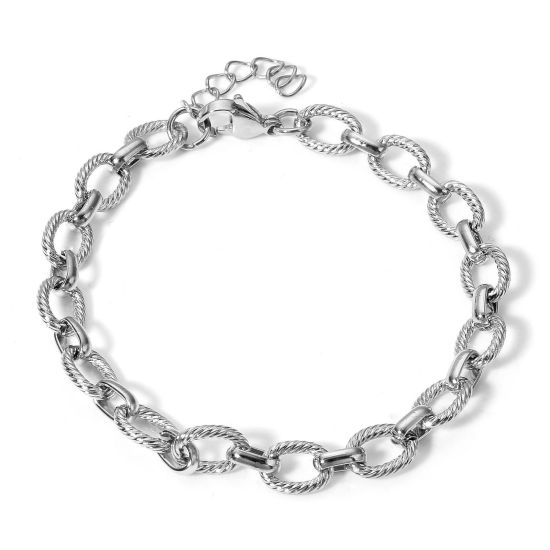 Image de Bracelets En Gros Argent Mat en 304 Acier Inoxydable, Chaîne Maille Forçat Unisexe Élégant Minimaliste Cadeau Fournitures de Bijoux 18cm long, 1 Pièce