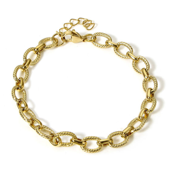 Image de Bracelets En Gros Plaqué Or 18K en 304 Acier Inoxydable, Chaîne Maille Forçat Placage sous Vide, Unisexe Élégant Minimaliste Cadeau Fournitures de Bijoux 18cm long, 1 Pièce