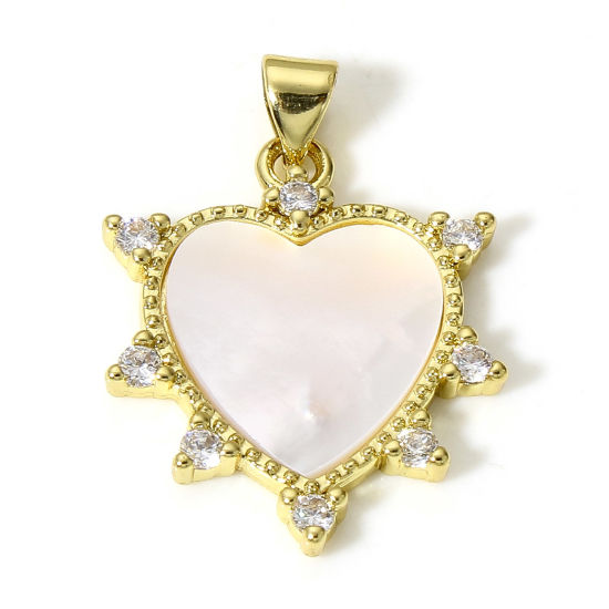 Immagine di 1 Pz Ottone San Valentino Ciondoli Pendenti Cuore 18K Vero Oro Placcato Trasparente Cubic Zirconiae 29mm x 21mm