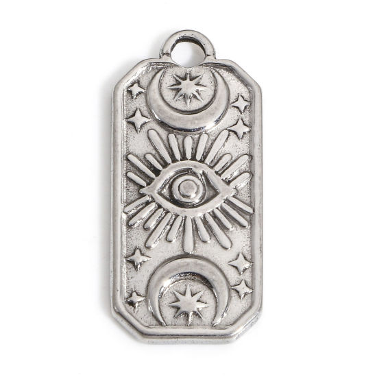Immagine di 1 Pz 304 Acciaio Inossidabile Religione Charms Rettangolo Tono Argento Malocchio 22.5mm x 10mm