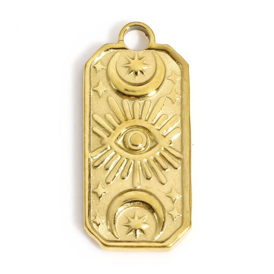 Immagine di 1 Pz Placcatura Sottovuoto PVD Ecologica 304 Acciaio Inossidabile Religione Ciondoli Placcato Oro 18K Rettangolo Occhio della Provvidenza/ Occhio che Tutto Vede 22.5mm x 10mm