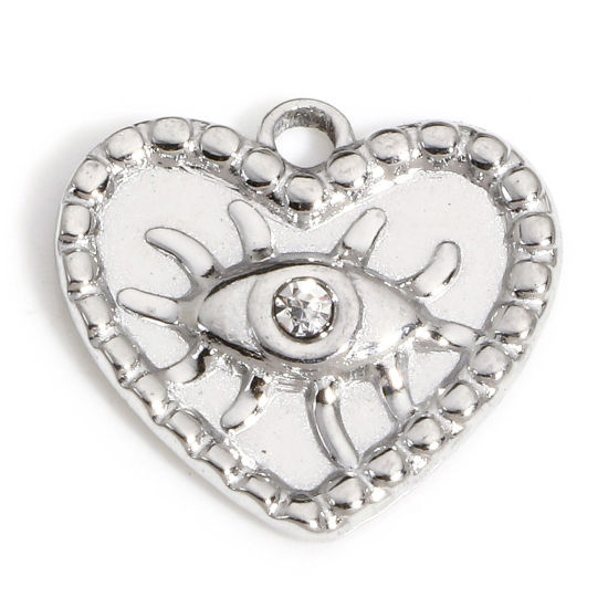 Immagine di 1 Pz 304 Acciaio Inossidabile Religione Charms Cuore Tono Argento Occhi 15mm x 14mm