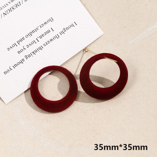 2 個 アクリル ジオメトリック 幾何学 ペンダント 円形 赤ワイン色 フロッキー 3.5cm x 3.5cm の画像