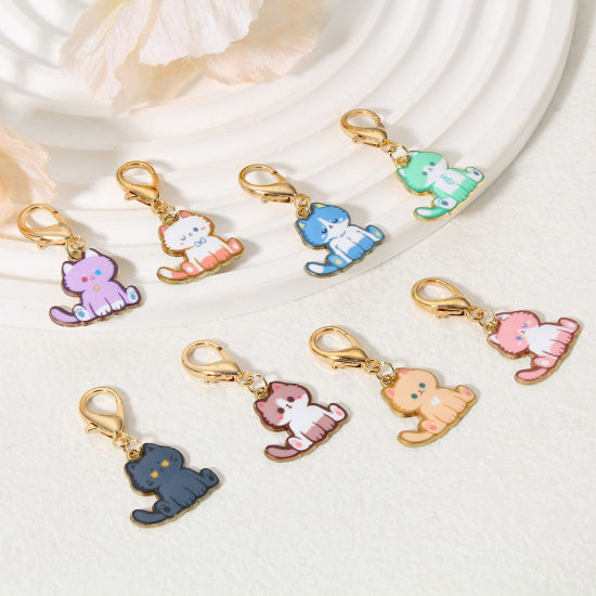 Image de 1 Set ( 8 PCs/Set) Zinc Based Alloy Knitting Stitch Markers Cat Animal KC Gold Plated Multicolor Enamel 4cm x 2cm