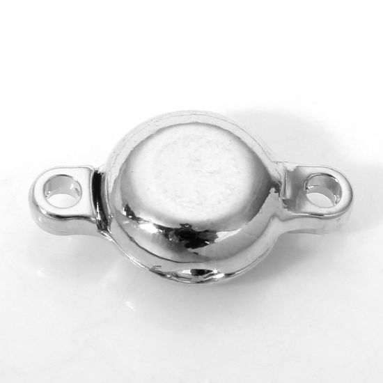 Picture of 2 Sets Brass Magnetic Clasps Flat Round Real Platinum Plated 16.5mm x 9.5mm