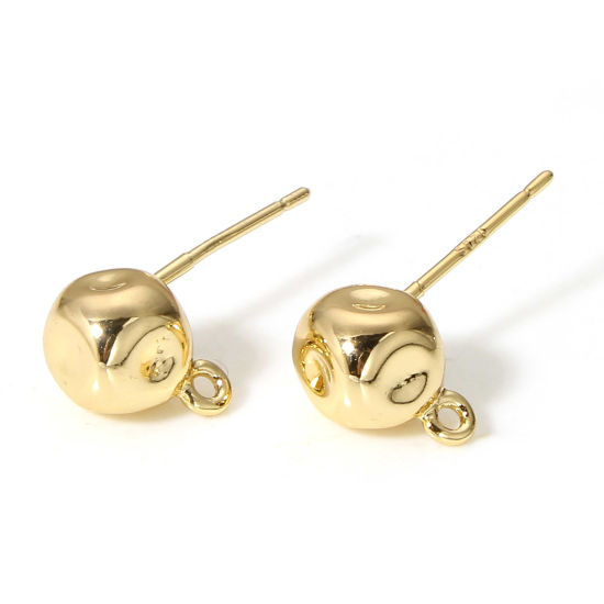 Bild von 2 Stück Messing Einfach Ohrstecker Ohrstecker für DIY Schmuckherstellung Zubehör 18K Echtgold plattiert Würfel Mit Öse 8mm x 5.5mm, Drahtst?rke: 0.8mm(20 Gauge)