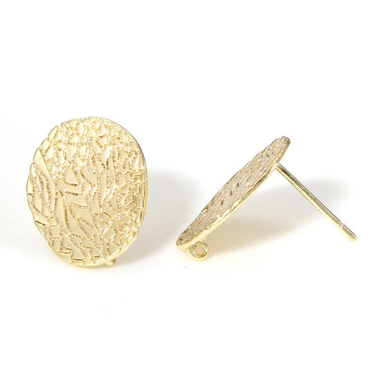 Bild von 2 Stück Messing Gehämmert Ohrring Ohrstecker 18K Echtgold plattiert Oval Prägung Mit Öse 16.5mm x 13.5mm, Drahtst?rke: 0.8mm(20 Gauge)