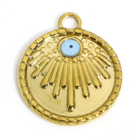 Immagine di 1 Pz Placcatura Sottovuoto PVD Ecologica 304 Acciaio Inossidabile Religione Ciondoli Placcato Oro 18K Tondo Disco Raggi del Sole 21mm x